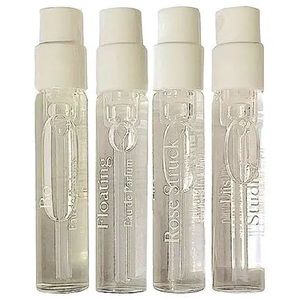 Three Liis perfume samples: Rose Struck, Floating, and Studied